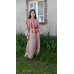 Boho Style Ukrainian Embroidered Maxi Broad Dress Mocco with Red Embroidery